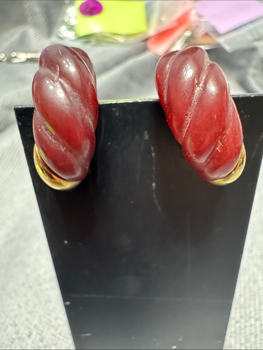 Twisted Red Crown Trifari Clip-On Earrings with Gold Accents